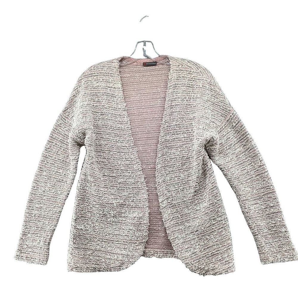 Street One Pink Tweed Jacket Womens S‎ (4) Open Front Boucle Fuzzy White
